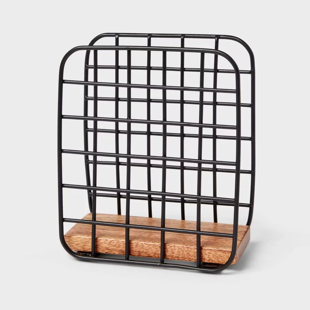 Iron and Mangowood Wire Napkin Holder Black - Threshold: Freestanding Tabletop Kitchen Holder, Spot Clean