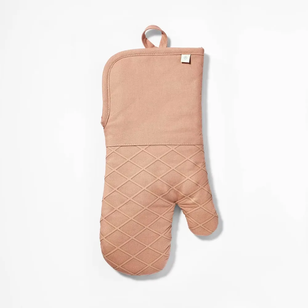 Oven Mitt Terracotta Orange - Figmint: Modern Solid Cotton, Machine Washable, Silicon Gripper, 14"
