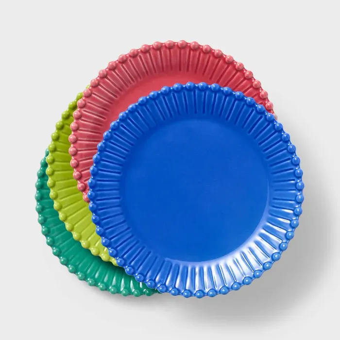 4pc Beaded Stoneware Appetizer Plate Set Pink/Teal/Light Green/Blue - Tabitha Brown for Target: Microwave & Dishwasher Safe